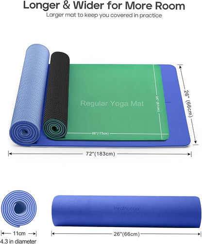Heathyoga Eco Friendly Non Slip Yoga Mat, Body Alignment System, SGS Certified TPE Material - Textured Non Slip Surface and Optimal Cushioning,72"x 26" Thickness 1/4"