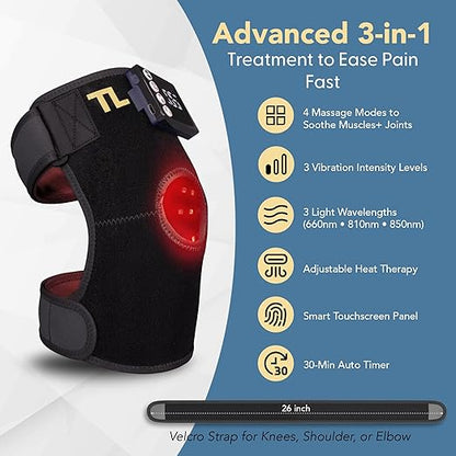 2025 Upgraded 3-in-1 Red Light Therapy Knee Massager w/Heat – 3 Wavelength Infrared Knee Brace for Joints, Knees, Elbow, Shoulder Recovery – Portable Heated Compression Wrap for Faster Relief