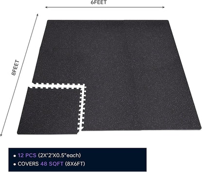 0.56" Thick 48 Sq Ft Rubber Top High 12 Pcs 24 x 24in Tile,