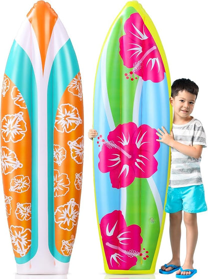 4 Pcs 36 Inch Inflatable Surf Board Inflatable Luau Party Decorations Blow up Surfboard (Flower Style)