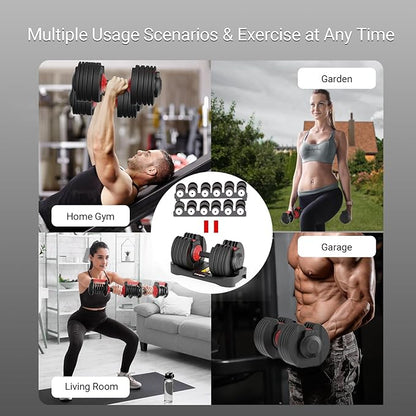 Adjustable Dumbbells 25/52.5 lbs, 9/15 in - Adjustable Weight Dumbbell Set for Full Body Exercise Training Fitness Workout in Home Gym