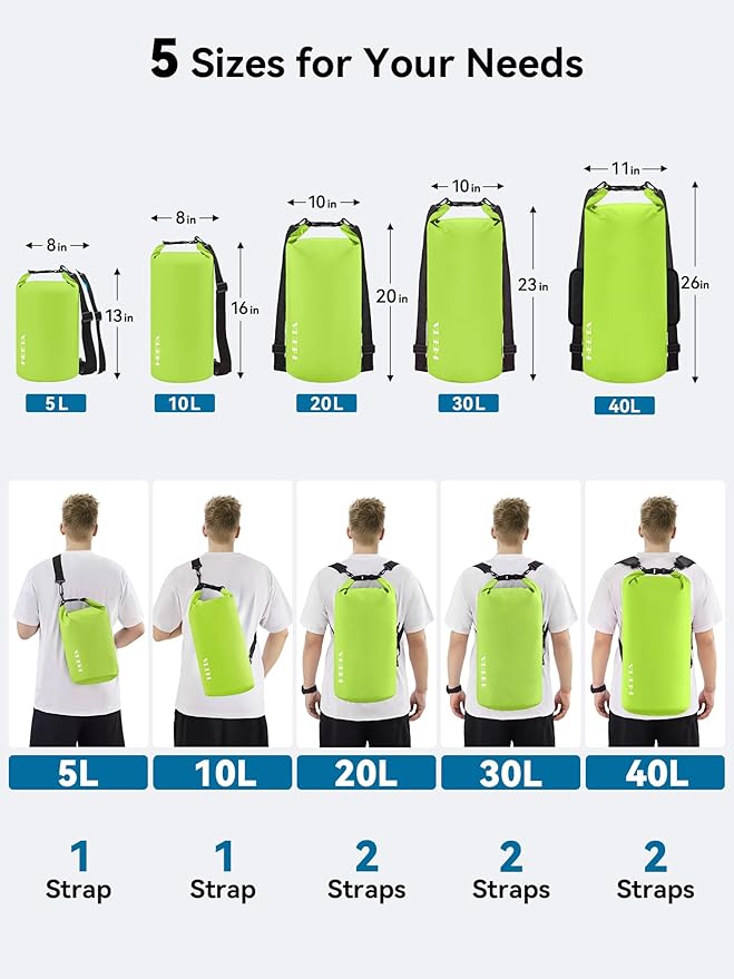 HEETA Waterproof Dry Bag for Women Men(Upgraded Version) 5L/10L/20L/30L/40L Roll Top Lightweight Dry Storage Bag Backpack with Emergency Whistle for Travel, Swimming, Boating, Kayaking, Camping, Beach