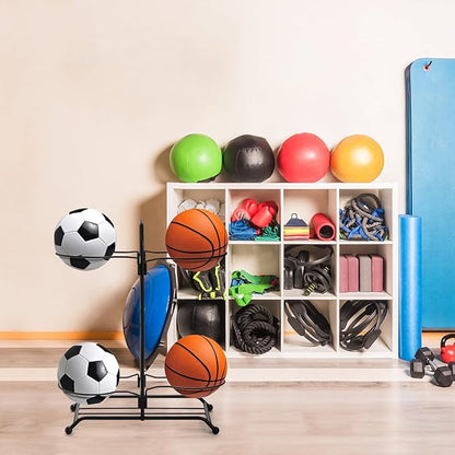 Lawei Metal Basketball Ball Storage Rack 4-Ball Double