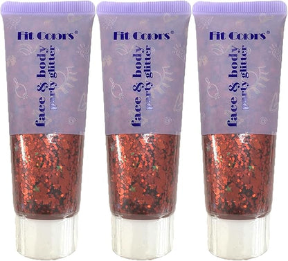 Face Body Glitter, Hair Glitter Sparkles Chunky Face Glitter Gel for Girls Makeup Singer Concerts Mermaid Festival Sequins Face Paint (3pc Red)
