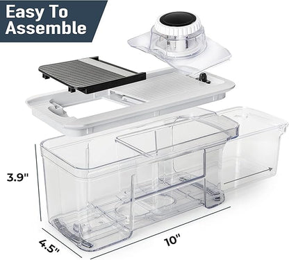 Fullstar All-in-1 Vegetable Chopper and Mandoline Slicer for Kitchen - Cheese Grater, French Fry Cutter, Cheese Slicer - Bonus Handheld Spiralizer Included (6 in 1, Black/White)