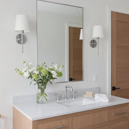 24x36 Inch Nickel Bathroom Mirror for Wall, Aluminum Frame Rectangle Rectangular Vanity Mirror, Modern Large for Bedroom, Living Room, Horizontal or Vertical