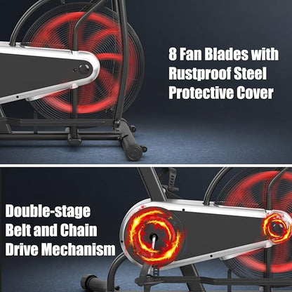 Goplus Air Bike, Fan Exercise Bike with Unlimited Resistance, Clear LCD Display, Tablet Holder, Adjustable Seat and Built-in Wheels, Fan Cycling Bike for Home Cardio Training