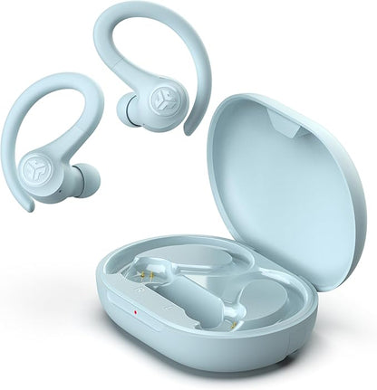 JLab Go Sport+ Wireless Workout Earbuds Featuring C3 Clear Calling, Secure Earhook Sport Design, 35+ Hour Bluetooth Playtime, and 3 EQ Sound Settings (Light Blue)