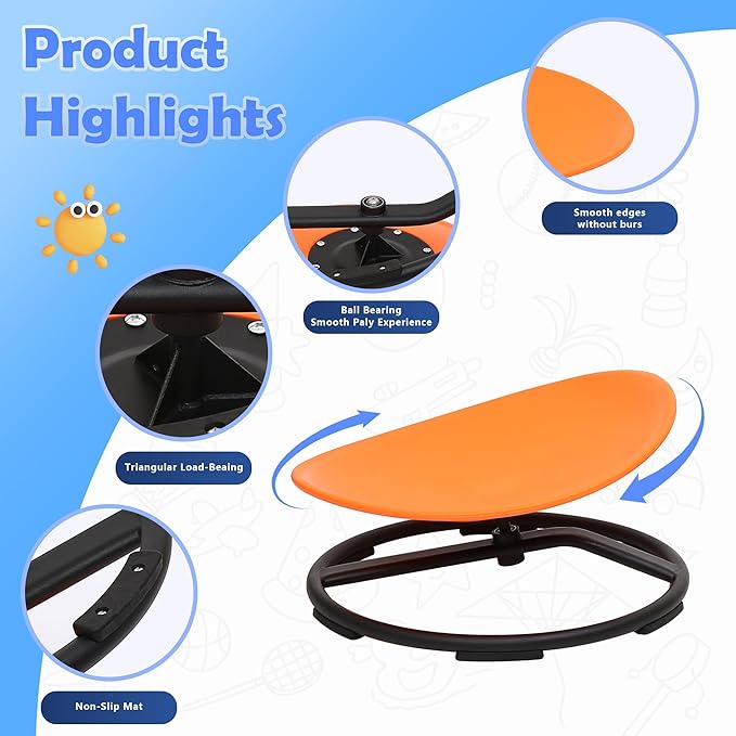 makarci Spinning Chair for Autistic Kids - Kids Sensory Chair, Sit and Spin Toys for Toddlers, Autism Sensory Products for Body Coordination & Balance, Sensory Play (Orange)