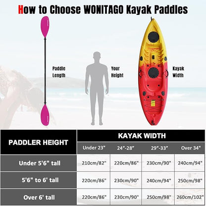 Kayak Paddles with Alloy Shaft and PP Blade, Floating Kayaking Oars, Adjustable 230-250 cm/90-98 Inches, 210-230 cm/82-90 Inches