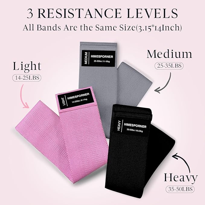 Wide Fabric Resistance Bands for Working Out, 3 Level Non-Slip Exercise Booty Bands for Women & Men Leg and Glutes with Hair Ties and Tape Measure - for Home Gym Workout, Yoga, Pilates