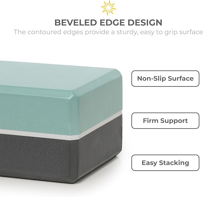 Sunshine Yoga 4" Striped Yoga Block, 10 Pack Bulk EVA Foam Yoga Blocks, Firm and Supportive Yoga Brick, Balance Foam for Stretching, Pilates, and Workout, 4" x 6" x 9"