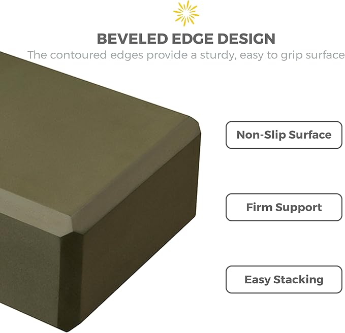 Sunshine Yoga 3" Yoga Block, 10 Pack Bulk EVA Foam Yoga Blocks, Firm and Supportive Yoga Brick, Balance Foam for Stretching, Pilates, and Workout, 3" x 6" x 9"