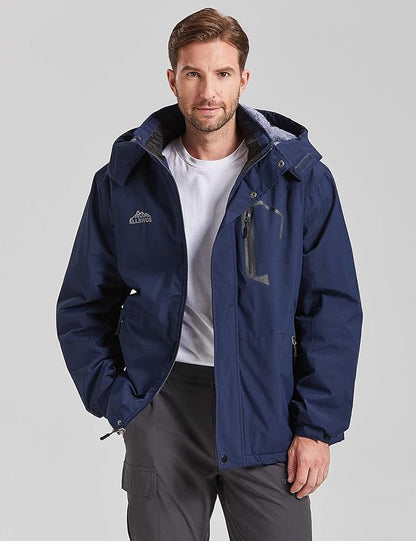 ELLSWOS Men's Waterproof Ski Jacket Winter Snow Coat Warm Hooded Raincoat Windproof Windbreakers