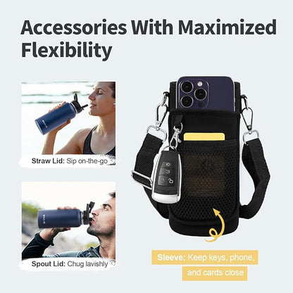 32 oz Insulated Water Bottle with Straw (Cold for 48 Hrs), Stainless Steel Triple Wall Vacuum Sports Water Jug, Leakproof Hydro Cup Flask with Paracord Handle & Straw Spout Lids & DIY Stickers