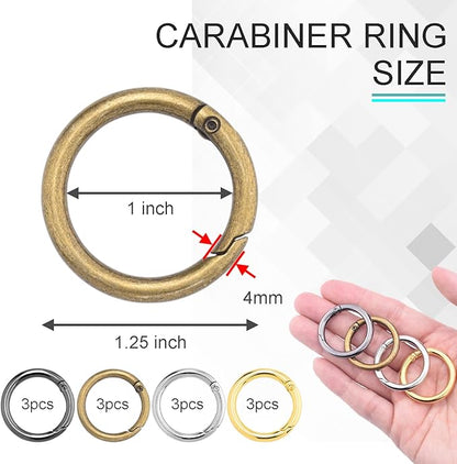 12Pack 1 Inch Spring O Ring Clip Keychain, 4 Colors Round Carabiner Clip Keyrings Snap Hook Buckle for Purse Shoulder Bag Chain Ring Clip Replacement Paracord Keychain Lanyard Leather Repair Hardware
