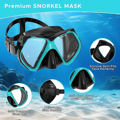 2 Pack Snorkeling Gear for Adults, Dry Snorkel, Mask Set Adult, Diving Scuba Mask, Scuba Gear, Swimming Goggles with Nose Cover, Swim Freediving Tempered Glass Panoramic View Travel Packages