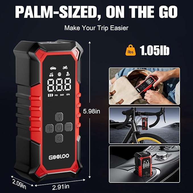 GOOLOO A6 Gear Tire Inflator Portable Air Compressor, 160 PSI Cordless Tire Inflator with Digital Pressure Gauge ＆LED Light, Air Pump for Car Tires, Bike, Motorcycle, Balls