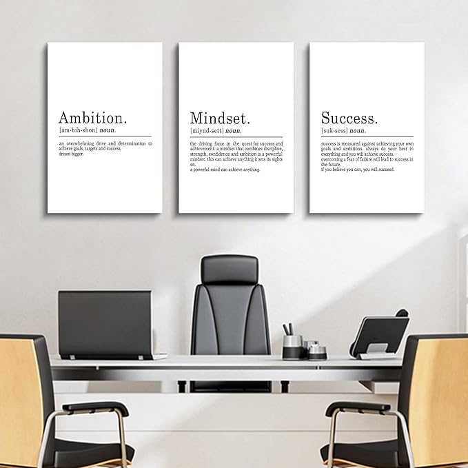 Inspirational Canvas Painting Wall Art -EPHANY ART - Mindset Quotes Prints, Motivational Wall Art Success Framed Entrepreneur Poster Positive Quotes Wall Poster for Home Office Workplace (L-3pcs,20x30inchx3pcs)