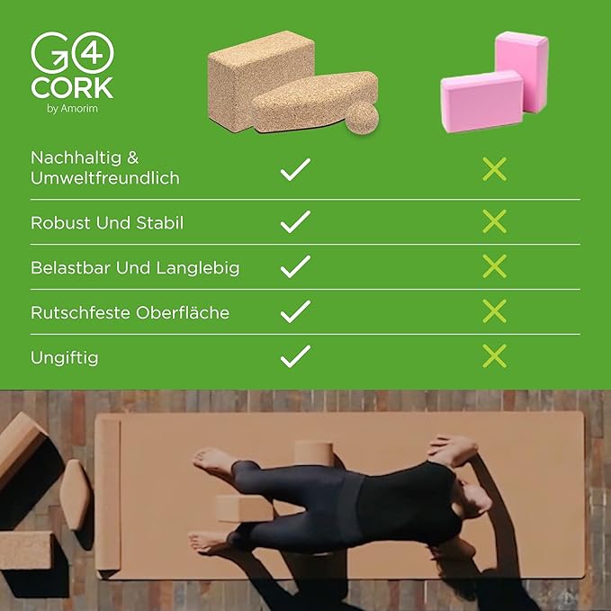 Go4Cork Cork Yoga Block for Yoga, Pilates & Meditation | Non-Slip, Hypoallergenic, Sustainable, Non-Toxic Yoga Block
