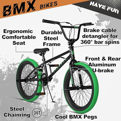 Freestyle BMX Bike, 18 20 Inch Kids Bicycle for 5-13 Years Old Kids and Beginner Level Rider, Multiple Colors