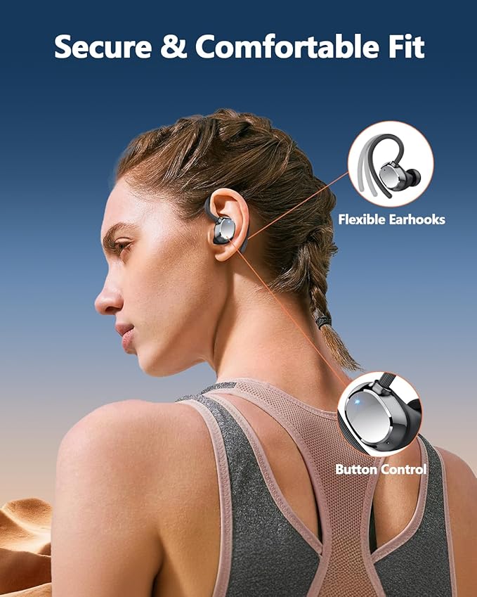 Ear Buds Wireless Bluetooth Earbuds Sport 2025 New Bluetooth 5.3 Headphones with LED Display 128H Playtime Powerful Bass Over Ear Earphones with Earhooks IP7 Waterproof for Gym/Running/Workout