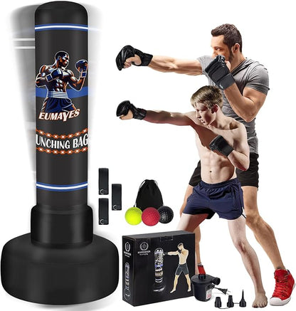 Freestanding Punching Bag for Adults Teens, 71" Heavy Punching Bag with Stand and Boxing Reflex Balls & Electric Air Pump, Inflatable Kickboxing Bag for Training MMA Thai Fitness Karate