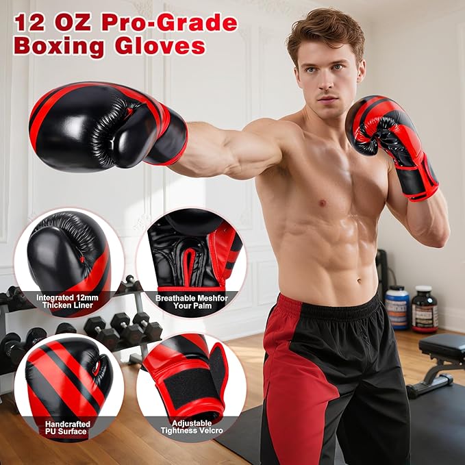 Freestanding Punching Bag for Adults - Heavy Boxing Bag with 12oz Boxing Gloves and Wristband for MMA, Kickboxing, Home Gym Training