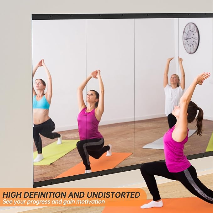 Hasipu 94''x39'' Home Gym Mirror Large Full Length Wall Mounted Full Body Mirror for Yoga Dance Fitness Exercise Studio Bedroom Garage, Frameless Tempered Glass Workout Mirrors Black Rectangular
