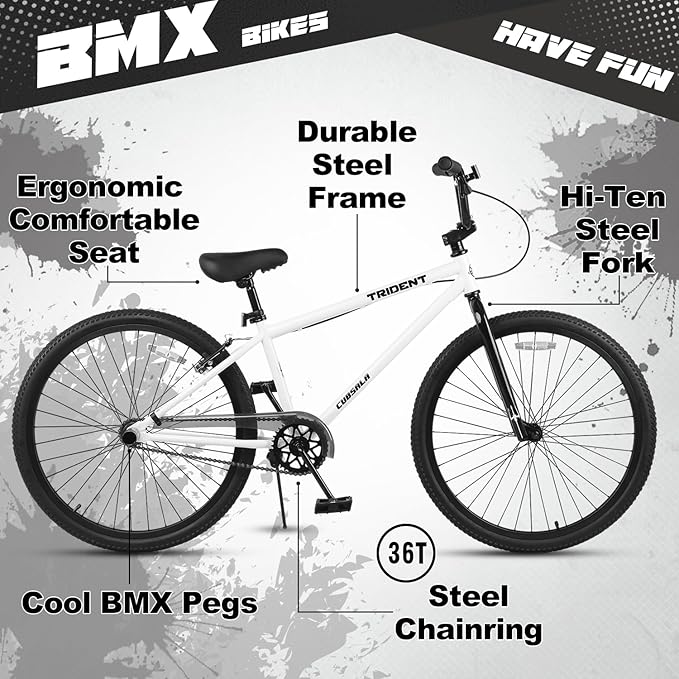 20 24 26 Inch BMX Race Bike Trident Bicycles Beginner-Level to Advanced Riders with 2 Pegs, Multiple Colors