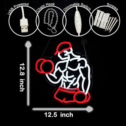 Home Gym Neon Sign Man lifting Dumbbell Build Muscle Led Light Up Sign Dimmable Gym Lighting for Home Gym Decor Men Cave Gifts 12.5"×12.8"