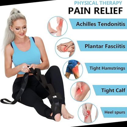 Foot and Calf Fascia Stretcher for Plantar Fasciitis, Physiotherapy Stretching Strap, Yoga Stretch Strap Improves Strength and Relief to Heel Spurs, Calf, Thigh and Hip (Black)