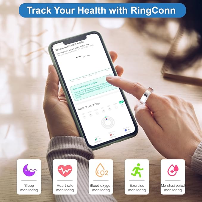 Health Tracker Smart Ring for Men Women-IP68 Waterproof Sleep Tracker with Heart Rate/Blood Pressure/Blood/Physiological Cycle/Oxygen Tracking, Step Counter, iOS & Android Compatible (9#)