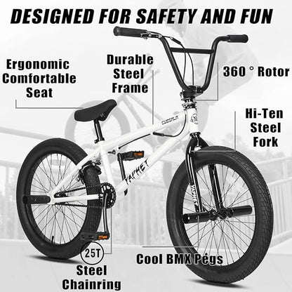 Freestyle BMX Bike, 20 Inch Yaphet Bicycle for Teen Beginner and Adult Riders, Bike with Hi-Ten Steel Frame, Multiple Colors