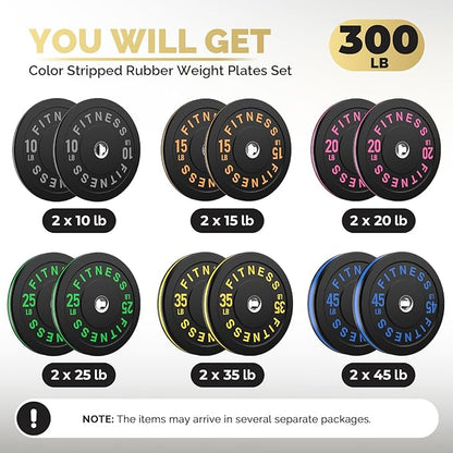 2 Inch Bumper Plates，10-500lbs，Barbell Rubber Olympic Weight Plates Set for Home Gym, Strength Training & Weight Lifting, Multiple Options Colors