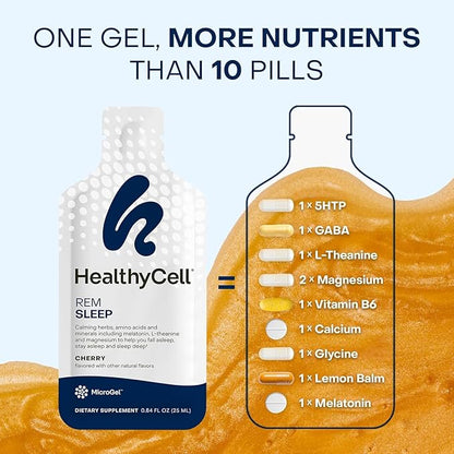 Healthycell REM Sleep - Liquid Gel Extra Strength Sleep Supplement for Adults - Melatonin, Magnesium, GABA, L-theanine Supplement - Maximum Absorption - 14 Gel Packs