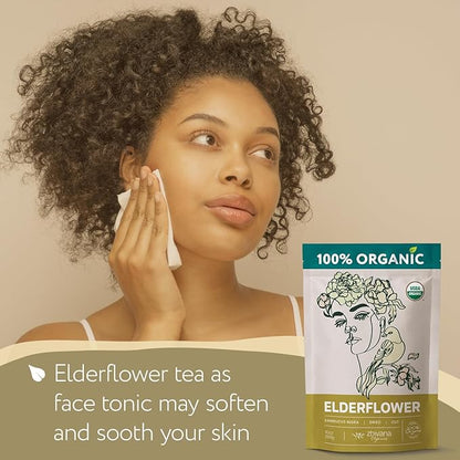 Elderflower Tea (10oz.) - Organic Dried Elderflowers - Elder Flowers Dried Herbs, Te de Sauco, Flor De Sauco Organico - Respiratory Tea - Great for Allergy