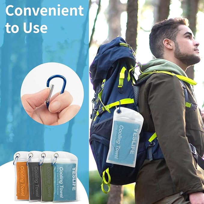 YESLIFE 4 Pack Cooling Towel 40"x12", Gym Towels for Men and Women, Soft Breathable Workout Towels for Yoga, Running, Sport, & More (Black, Army Green, Orange, Blue)