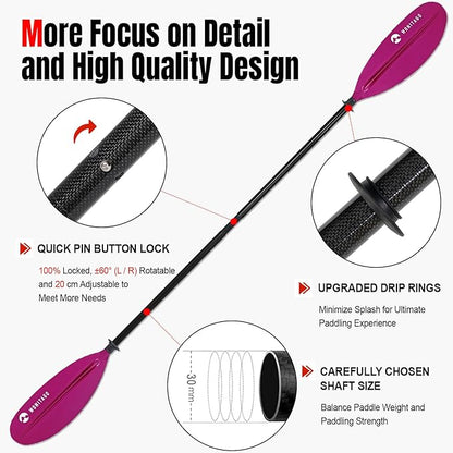 Kayak Paddle Premium Carbon Fiber Paddle with Reinforced PP + Fiberglass Blade, Floating Adjustable Kayaking Oars, 3 Piece, 220-240 cm/86-94 Inches, 240-260 cm/94-102 Inches