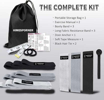 Wide Fabric Resistance Bands Set for Working Out, Non-Slip Exercise Booty Bands for Women & Men Leg and Glutes with Hair Ties and Tape Measure - for Home Gym Workout, Yoga, Pilates