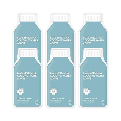 ESW Beauty The Blue Dream - Moisture Repair Raw Juice Face Mask (6-Pack) - Hydrating with Blue Spirulina, Coconut Water & Agave for Dry, Sensitive Skin - Replenishes & Fights Aging