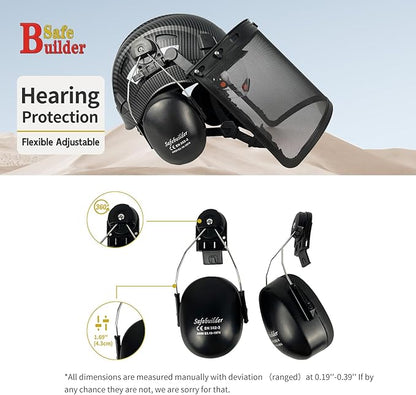 Forestry Safety Helmet with Build-in Visor Mesh Face Shield Ear Muffs 4 in 1 Chainsaw Safety Hard Hats