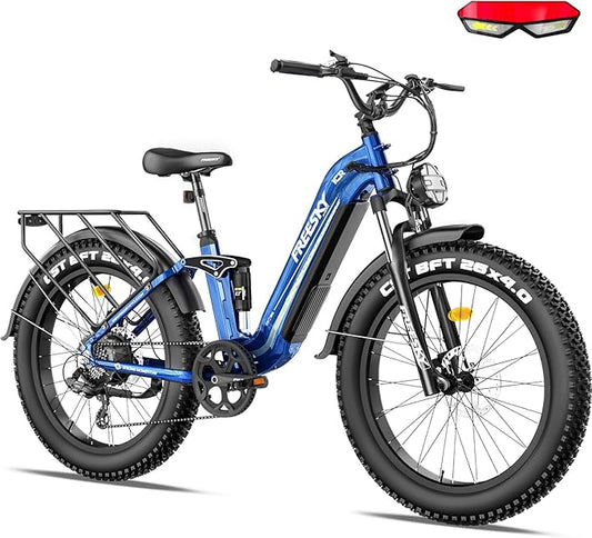 FREESKY Electric Bike for Adults,105mile Long Range Ebike, 2000W Motor 37MPH Fast Step-Thru E Bike 25Ah Samsung Cells Battery Full Suspension Electric Dirt Bicycle 26'' Fat Tire for Commuter Mountains