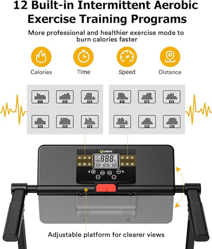 UREVO Treadmill with Desk Workstation, Walking Pad Treadmills for Home Office, Under Desk Compact Design Treadmill with HIIT Programs, Remote Control, LED Display