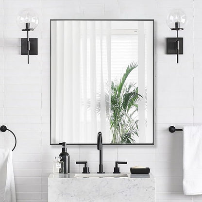 24x32 Inch Black Bathroom Mirror for Wall, Aluminum Frame Rectangle Rectangular Vanity Mirror, Modern Large for Bedroom, Living Room, Horizontal or Vertical