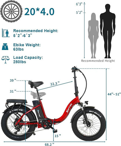Fat Tire Folding Electric Bike, 48V & 624Wh Lithium Removable Battery, Peak 1100W Brushless Motor, Max Speed 28Mph, M5 Large LCD Display, Suspension, Step-Over/Thru Frame