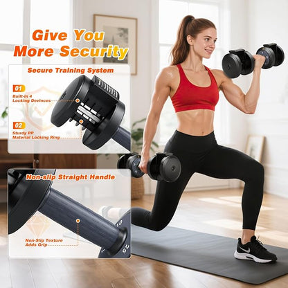 XDDIAS Adjustable Dumbbell Set of 2, 25/55/80LB Dumbbell Set-1Sec Adjustable Weights-5/10 in 1 Free Weights Dumbbells Set with Effortless Tray/No-Slip Handle-Compact Size for Women/Men at Home Gym