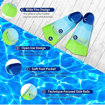 Kids Swim Fins,Short Kids Fins Youth Swimming Flippers for Lap Swimming Training for Children Girls Boys Beginners