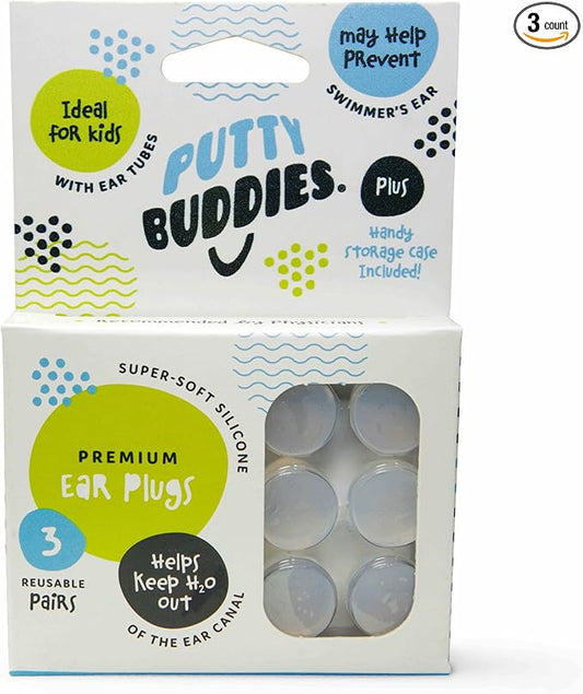 Earvolution Original Putty Buddies Ear Plugs for Swimming - Invented by an Ear Physician - Moldable, Premium Silicone Ear Plugs - One Size - Waterproof - Made in The USA - 3 Pair Pack