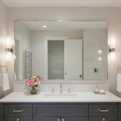 27x40 Inch Nickel Bathroom Mirror for Wall, Aluminum Frame Rectangle Rectangular Vanity Mirror, Modern Large for Bedroom, Living Room, Horizontal or Vertical